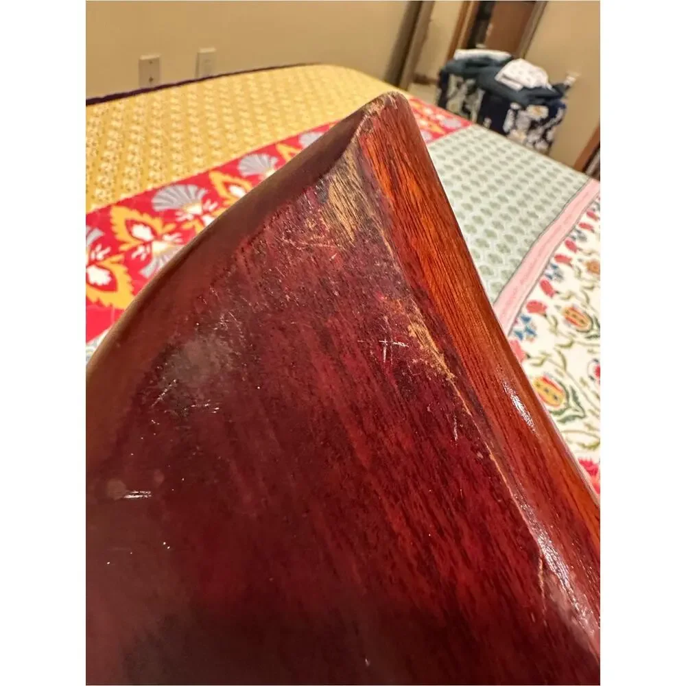 Vtg Mid Century Wood Leaf Divided Serving Platter 3 Section Tray Handle 20